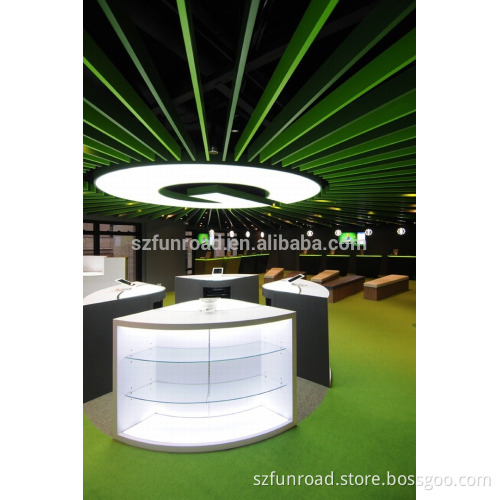 LED lighted glossy display counters for laptop display made by painted fire-rated Ply wood